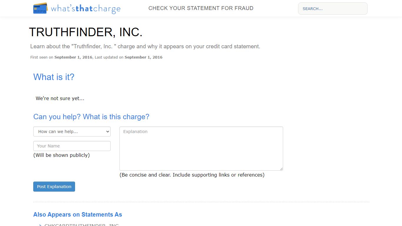 TRUTHFINDER, INC. - What's That Charge